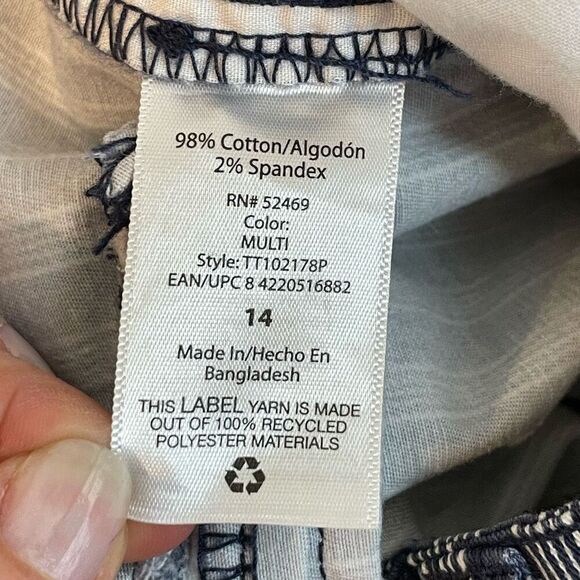 Time and Tru Blue Stripe Belted Cotton Blend Wide Leg Pants Size 14 - Picture 6 of 8